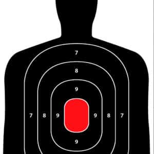 Silhouette shooting target with scoring rings.