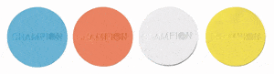 Four colored circles with 'Champion' text.