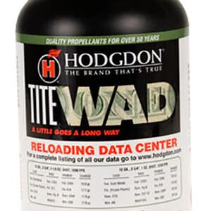 Hodgdon Titewad gunpowder bottle for reloading ammunition.