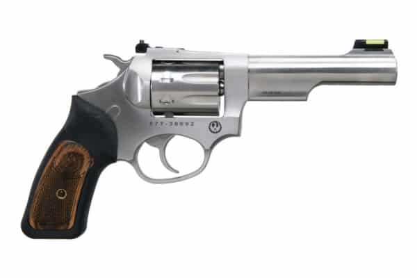 Stainless steel revolver with black grip