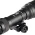 Black tactical flashlight with mounting bracket.