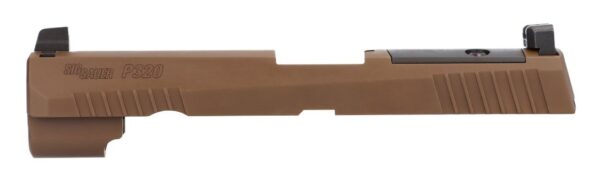 SIG Sauer P320 firearm slide in brown finish.
