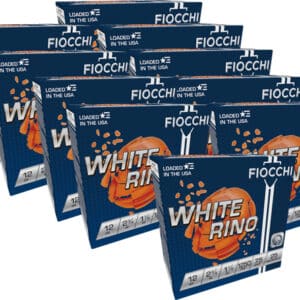 Fiocchi White Rino ammunition boxes in bulk.