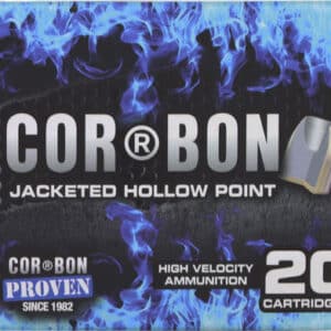 Cor-Bon hollow point ammunition box, 20 cartridges.