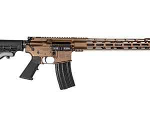 Brown AR-15 rifle with black stock and grip.
