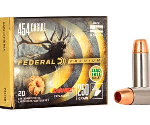 Federal Premium .454 Casull ammunition box and bullets.