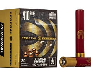 .410 Bore handgun ammunition with box and shells.