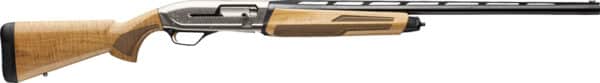 Wooden hunting shotgun with black metal barrel