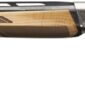 Wooden hunting shotgun with black barrel.