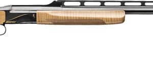 Side view of wooden shotgun.