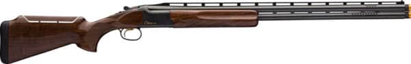 Double-barrel shotgun with wooden stock.