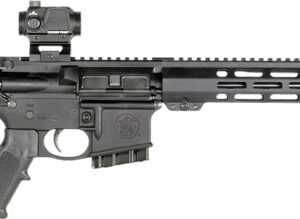 Black semi-automatic rifle with scope attachment