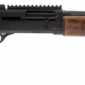 Wooden-stock shotgun on white background