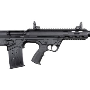 Black tactical bullpup shotgun, side view