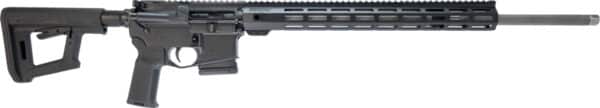 Black semi-automatic rifle on white background