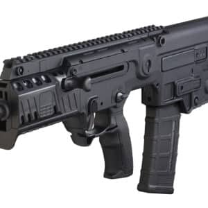 Black bullpup rifle with tactical design