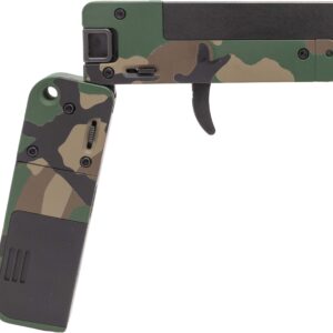 Green camo gun shaped like a letter P.