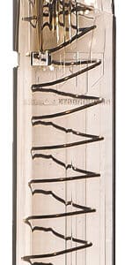 Clear firearm magazine with visible spring mechanism