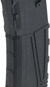 Black 5.56x45 rifle magazine with blue follower