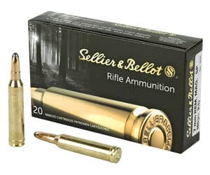Sellier & Bellot rifle ammunition box with bullets