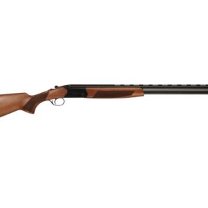 Side view of a wooden shotgun.