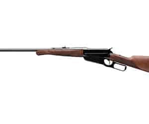 Lever-action hunting rifle with wooden stock.