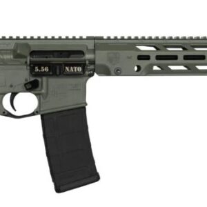 Tactical rifle with green and black design.