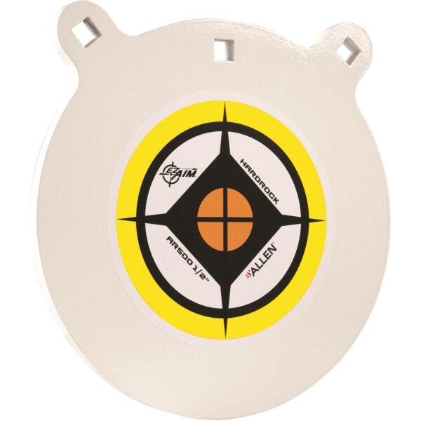 Shooting target with yellow circle and cross design.