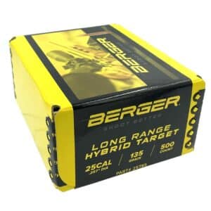 Berger long-range hybrid target ammo box, 500 count.