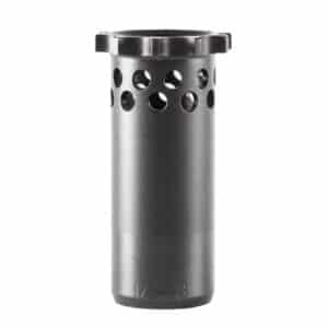 Black steel cylindrical tube with perforated holes.