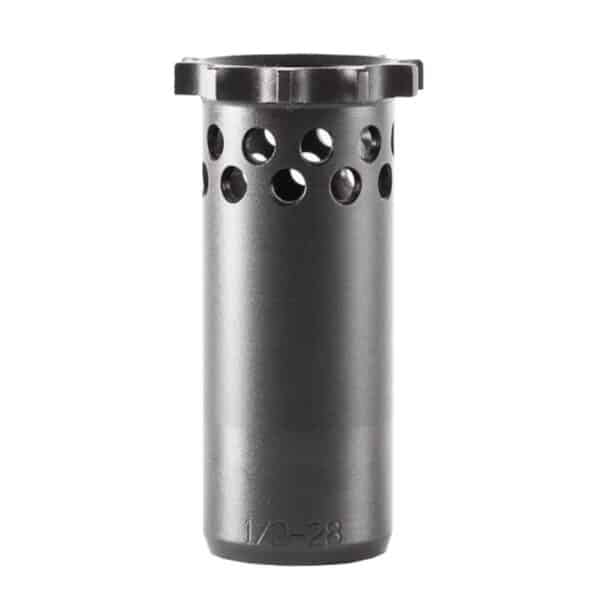 Black steel cylindrical tube with perforated holes.