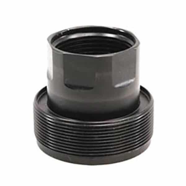 Black threaded coupling component for plumbing.