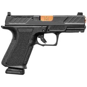 Black semiautomatic pistol with textured grip