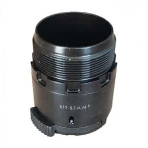 Black cylindrical mechanical component with text '51T S.T.A.M.P.'