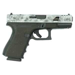 Black and silver semi-automatic handgun side view