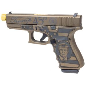 Customized handgun featuring decorative engravings.