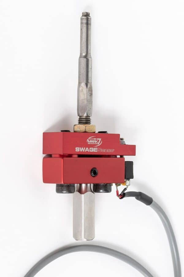 Red SwageSense tool with attached cable.