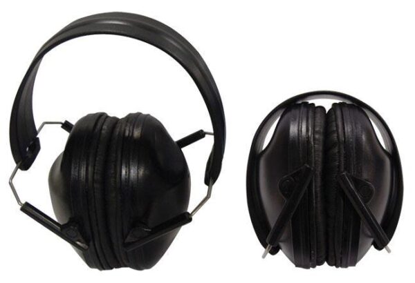 Black noise-cancelling earmuffs, protective ear gear