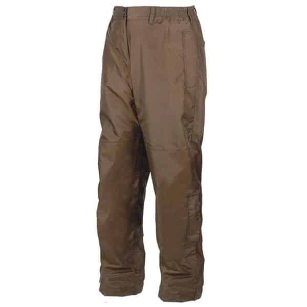 Brown waterproof pants for outdoor activities.