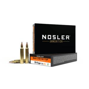Nosler ammunition box and cartridges.