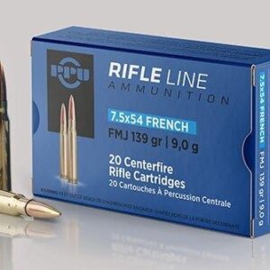 7.5x54mm French rifle ammunition box and cartridges