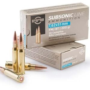 Subsonic rifle cartridges, 7.62x51mm, 20 bullets per box.