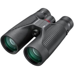 Black binoculars with textured grip and lenses