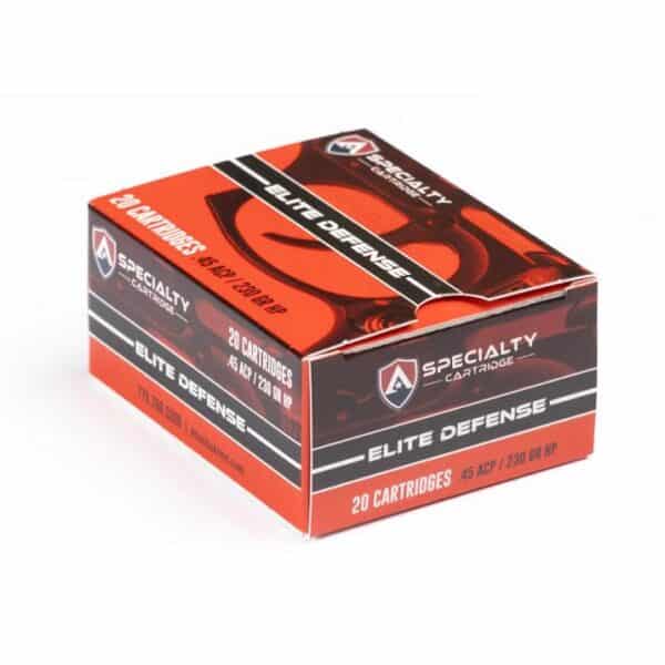 Box of .45 ACP cartridges, Elite Defense
