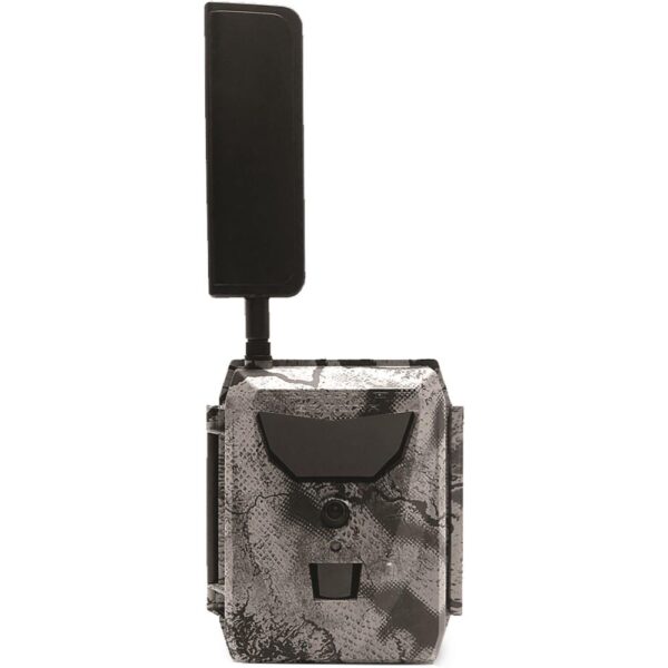 Gray trail camera with black antenna