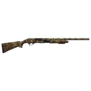 Camouflage pump-action shotgun side view