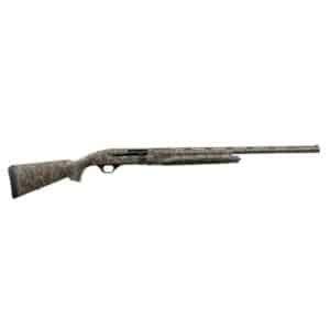 Camouflage hunting rifle on white background