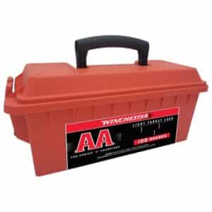 Red Winchester ammo box with handle, 100 rounds.