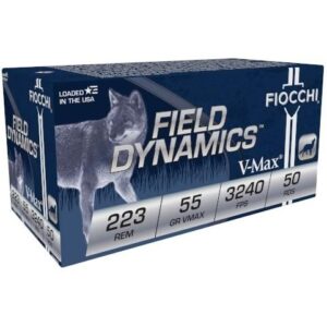 Fiocchi Field Dynamics .223 V-Max ammunition box.