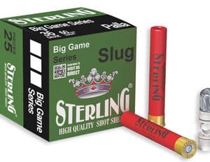 Sterling Slug shotgun shells box and cartridges.
